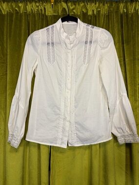 2 Katayone Adeli Vintage Y2K white cotton & lace peasant blouse size small.